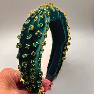 Green velvet headband with green crystals and Gold hardware - comfy NWT